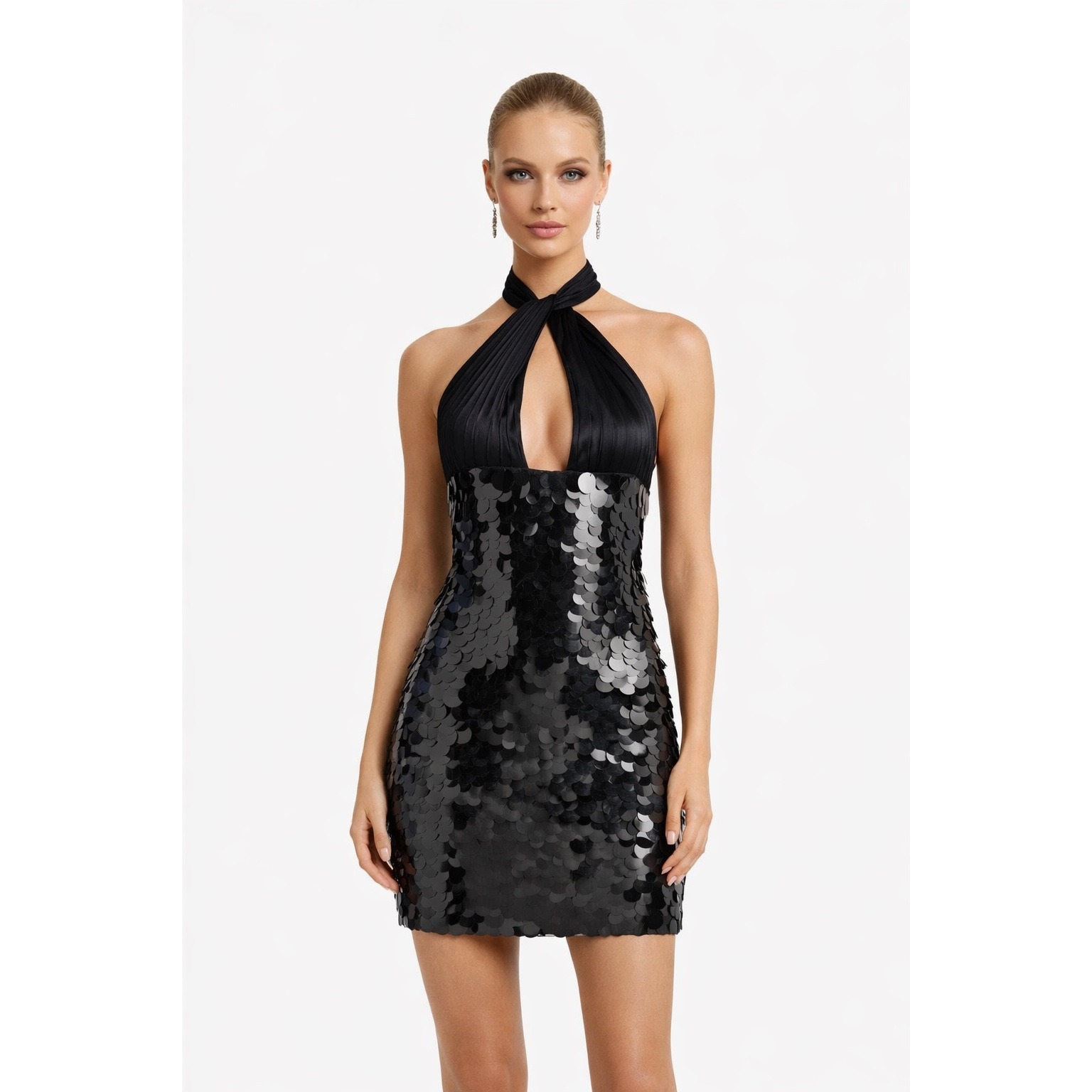 Alice Olivia Black Sequin Halter Neck Mini Dress Size 8